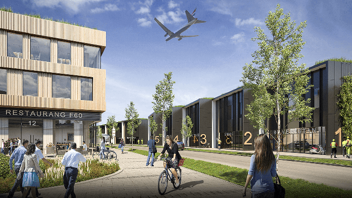 Visionsbild över planerad gatuvy i Arlandastad
