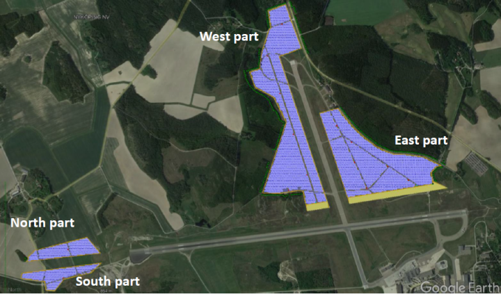 Karta över potentiell plats för solcellspark i Skavsta